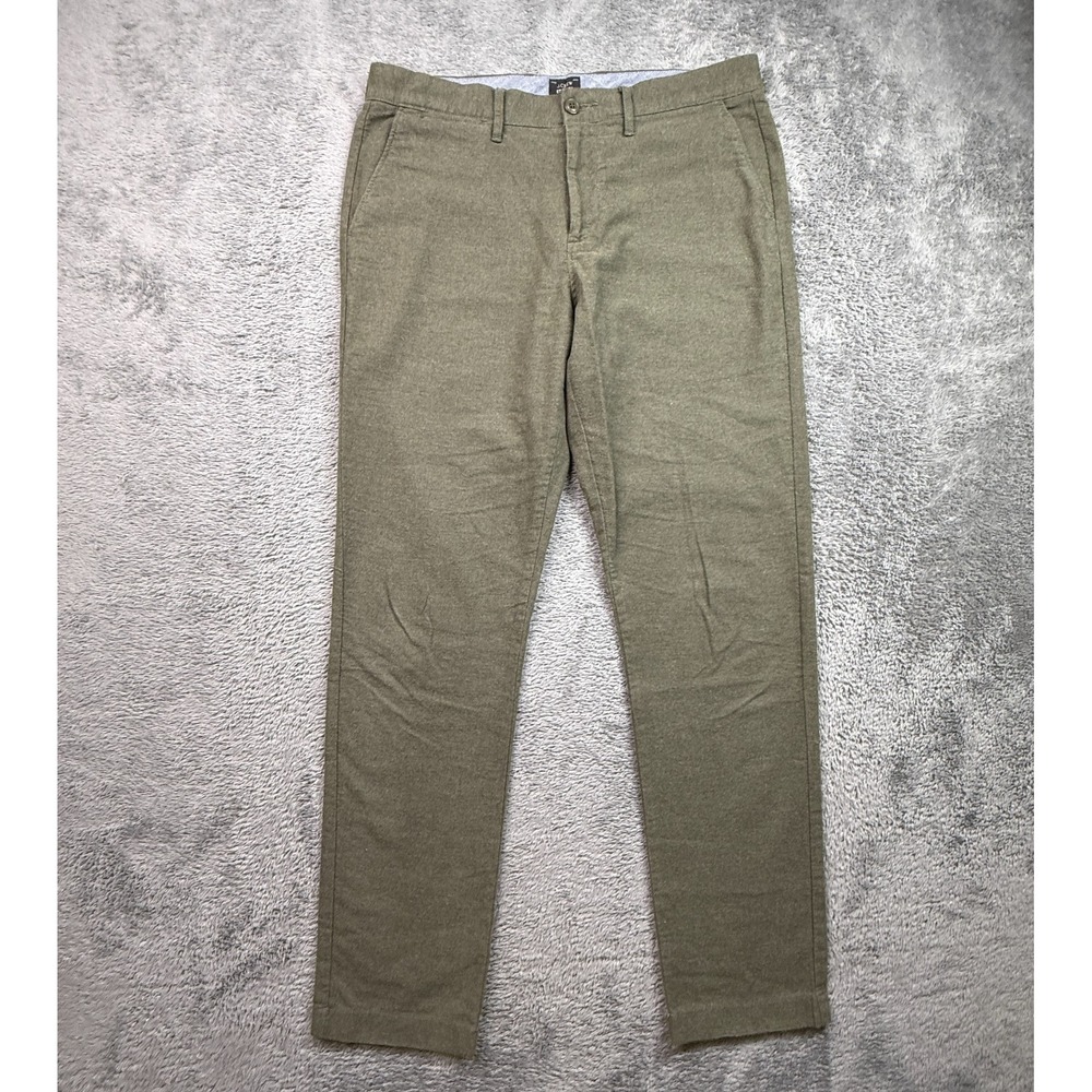 J Crew Stretch Flannel Pants Cotton Olive Green Mens 33x34 770 Straight Leg